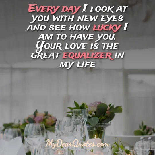 Every day I look at you with new eyes and see how lucky I am to have you. Your love is the great equalizer in my life